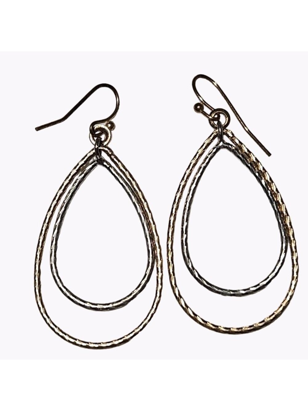 Elegant Teardrop Dangle Earrings Gold Silver Tone Twisted Hammered Metal Jewelry